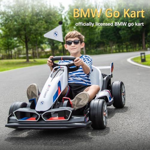 36V Electric Go Kart for Kids, Licensed BMW Battery Powered Drift Racing Go Kart, 7.5 MPH Drift Kart with Dual 300W Powerful Motor
