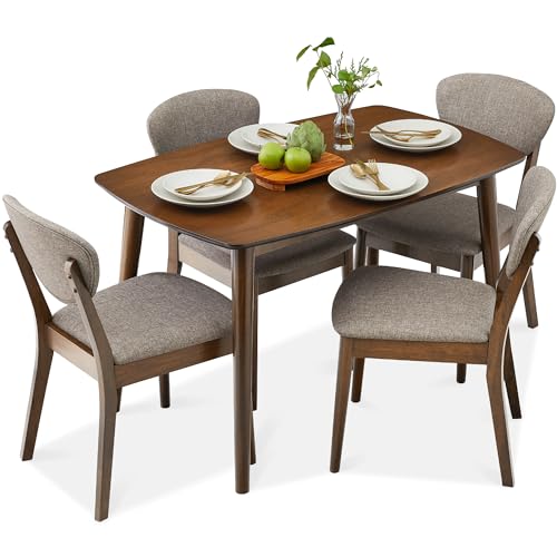 Best Choice Products 5-Piece Dining Set, Compact Mid-Century Modern Table & Chair Set for Home, Apartment w/ 4 Chairs, Padded Seats & Backrests