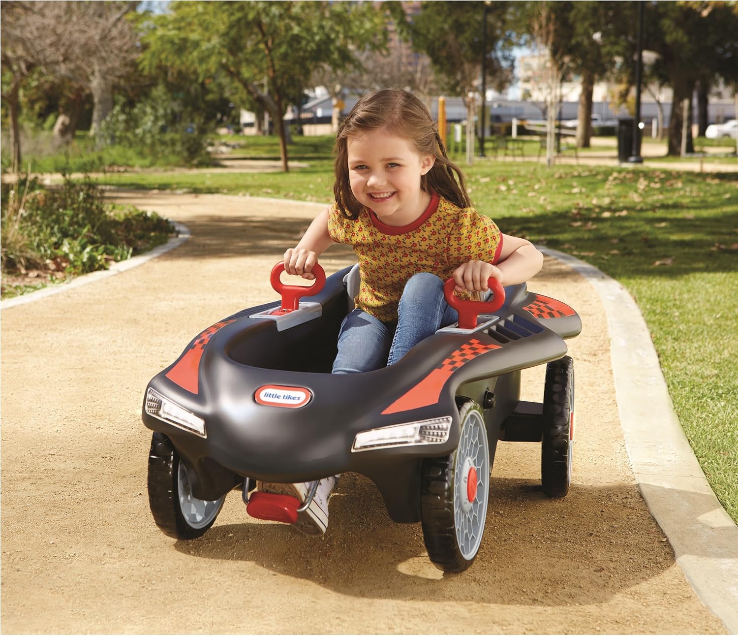 Little Tikes Jett Car Racer Black, Ride On Car with Adjustable Seat Back, Dual Handle Rear Wheel Steering, Racing Control, Kid Powered Fun