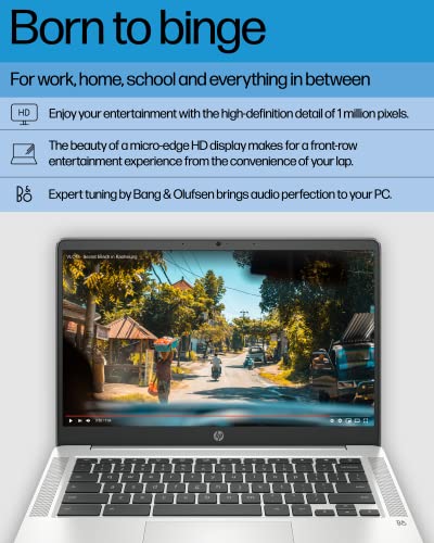 HP Chromebook 14 Laptop, Intel Celeron N4120, 4 GB RAM, 64 GB eMMC, 14" HD Display, Chrome OS, Thin Design, 4K Graphics, Long Battery Life