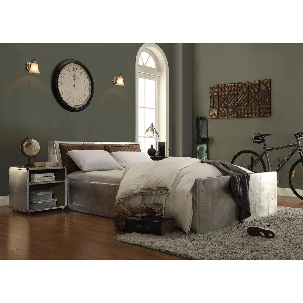 Acme Furniture Brancaster Storage Queen Bed, Retro Brown Top Grain Leather & Aluminum
