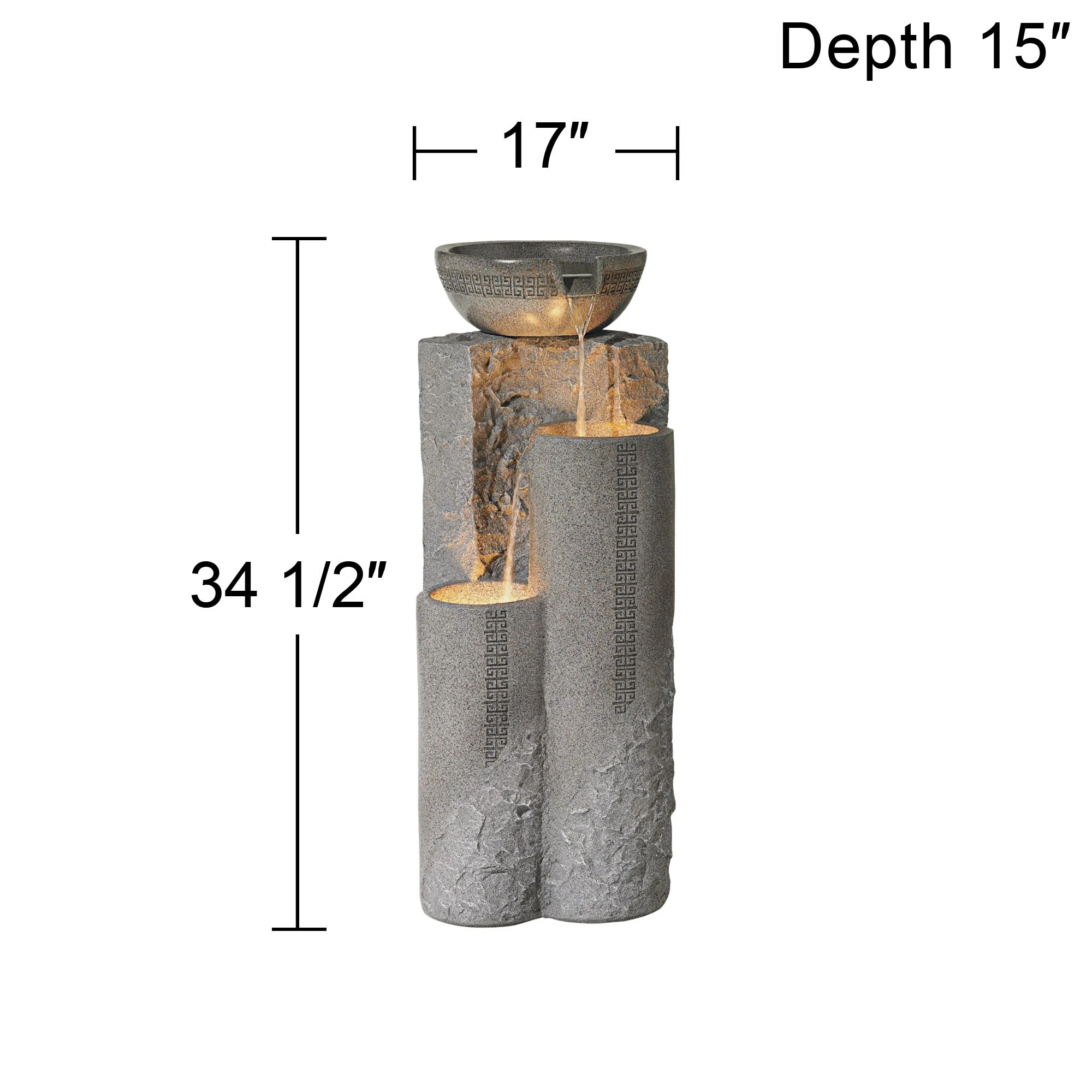 John Timberland Bowl and Pillar Modern Zen Cascading Outdoor Floor Water Fountain with LED Light 34 1/2" for Yard Garden Patio Home Deck Porch House