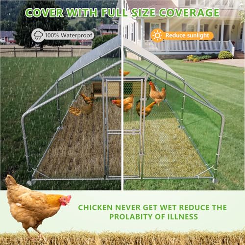 Large Chicken Coop,Metal Chicken Run for Yard with Feeding Door,Walk-in Chicken Pen for 10-20 Chickens,Outdoor Poultry Cage with Anti-UV Cover