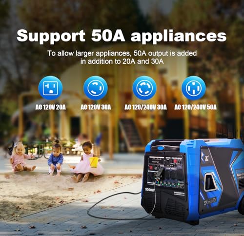 DK 5000W Gas Inverter Generator, Electric Start, 120V 240V Full Power Output, Dual or Tri-fuel Conversion Possible, Wheel & Handle Kit