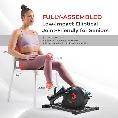 Sunny Health & Fitness Smart Mini Elliptical Trainer, Indoor Under-Desk Pedal Exerciser for Mobility & Cardio Workout, Free SunnyFit App Connection