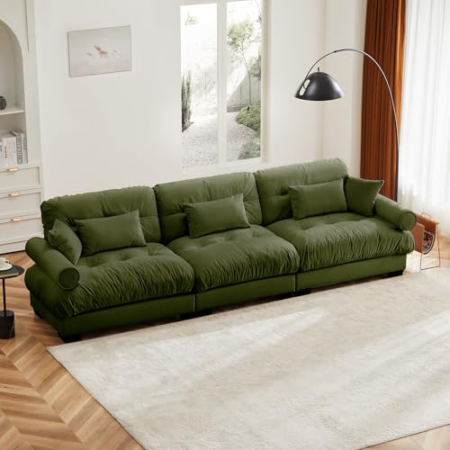 130" Modular Sectional Sofa,Velvet Upholstered Couches for Living Room,3 Seater Green Sofa Couch with Movable Ottoman