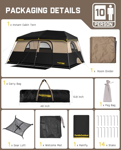 FanttikOutdoor Instant Cabin Tent 6/8/10/12 Person Camping Tent Setup in 60 Seconds with Rainfly & Windproof Portable with Carry Bag for Family