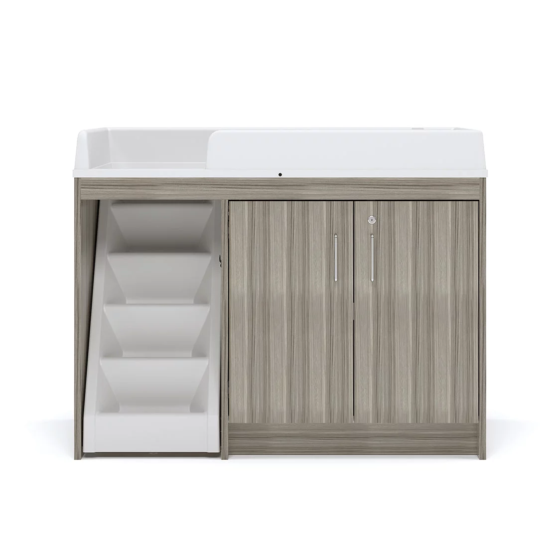 Tot Mate Toddler Walk Up Baby Changing Table with Stairs and Storage, Wood Laminate Finish, Elm Gray