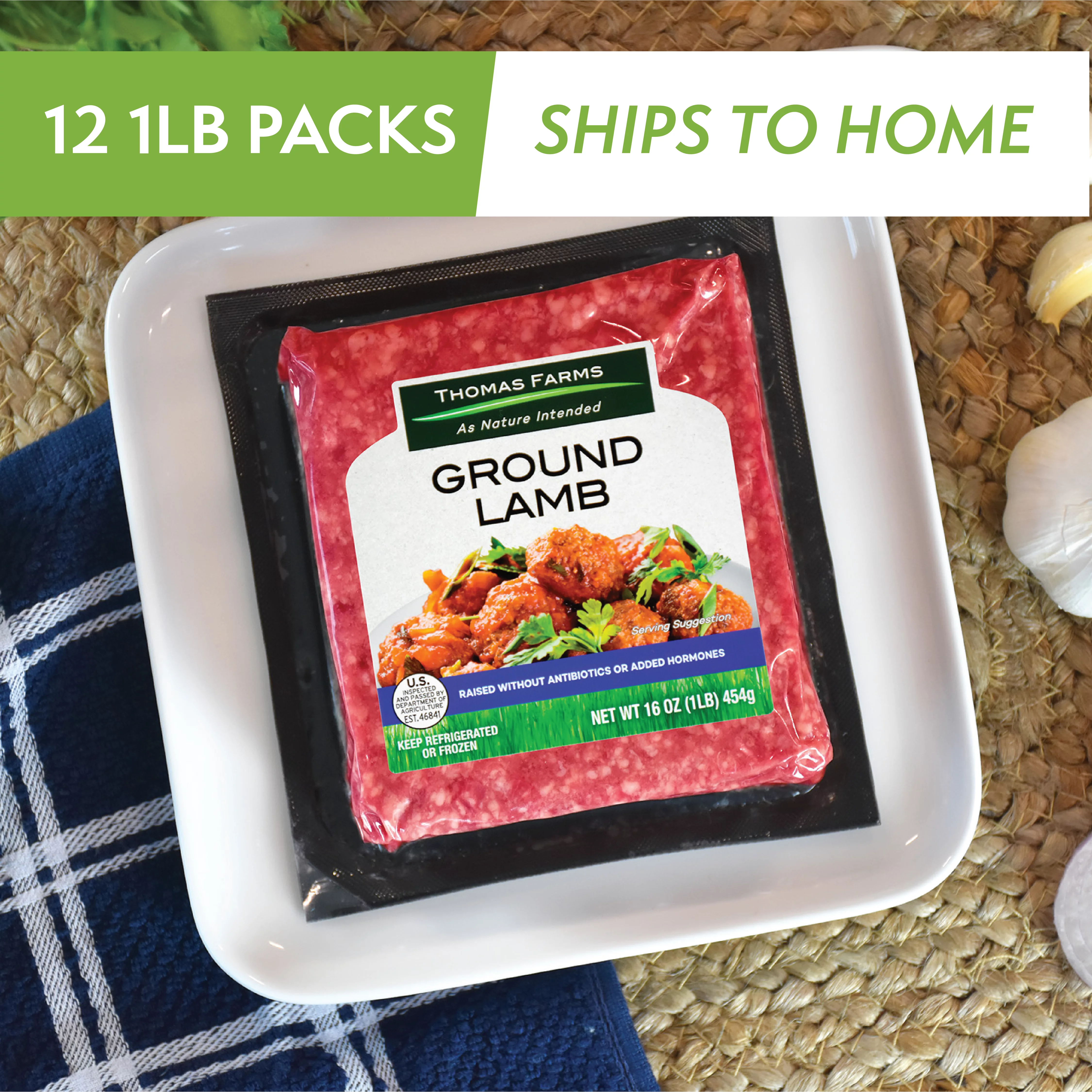 Thomas Farms Grass Fed Free Range Ground Lamb, Twelve 1 lb Packages