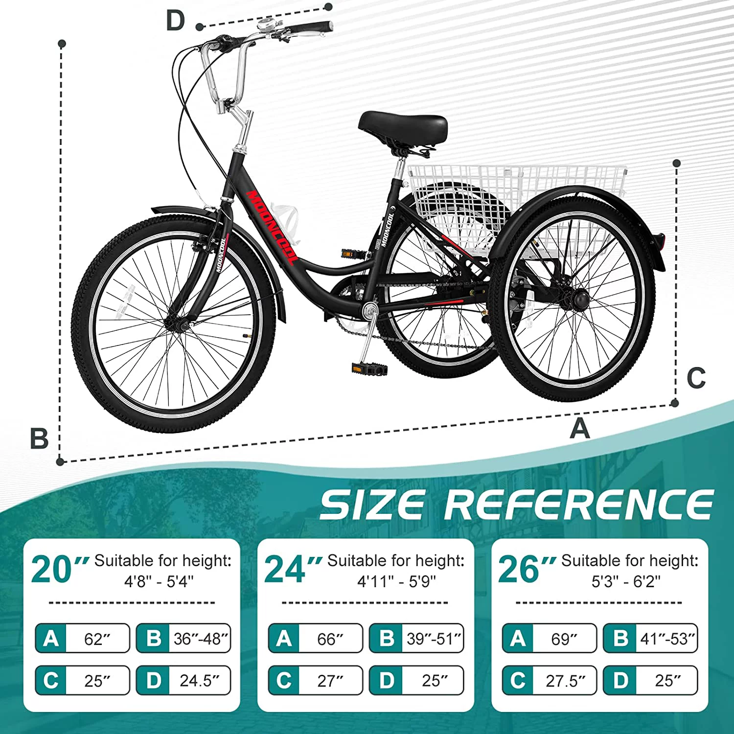 Docred Adult Tricycle 7 Speed 24 Inch Three Wheel Bike Cruiser Trike for Men/Women/Seniors