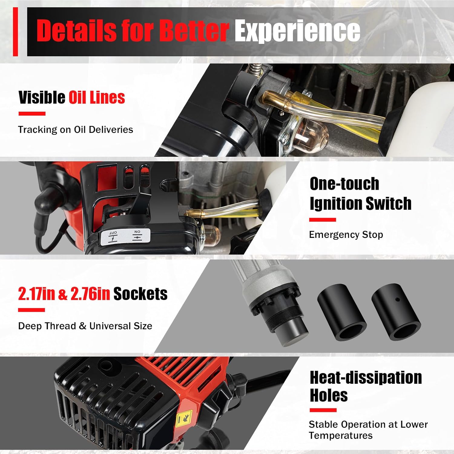 32.7CC T-Post Driver, 2-Stroke Gas Powered Farm Piling Driver, 900W Gas Powered Maximum Rotational Speed is 8500r/min
