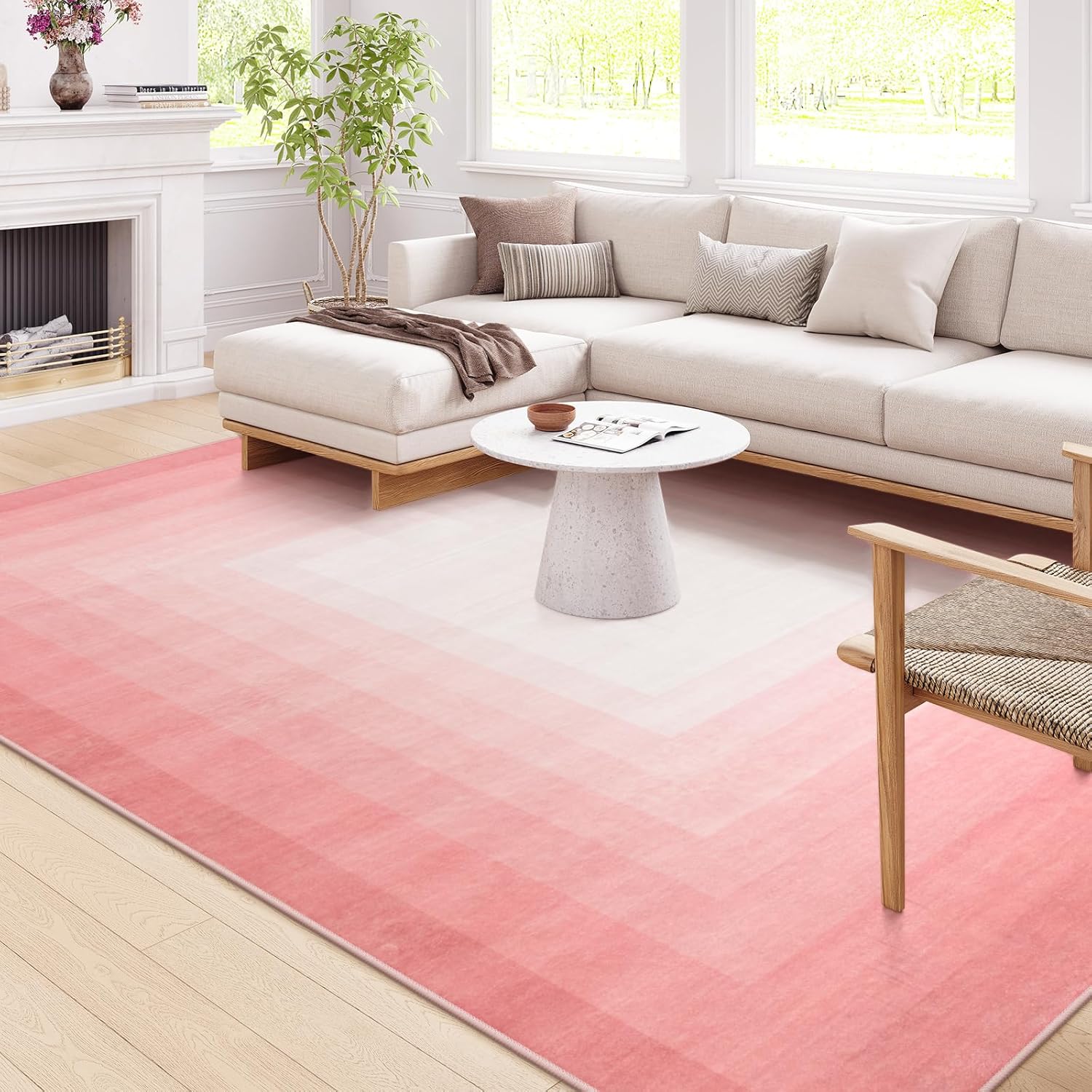 OJIA Pink Washable Rugs 8x10 Large Area Rugs for Living Room, Soft Non Slip Contemporary Neutral Rugs for Bedroom Girls