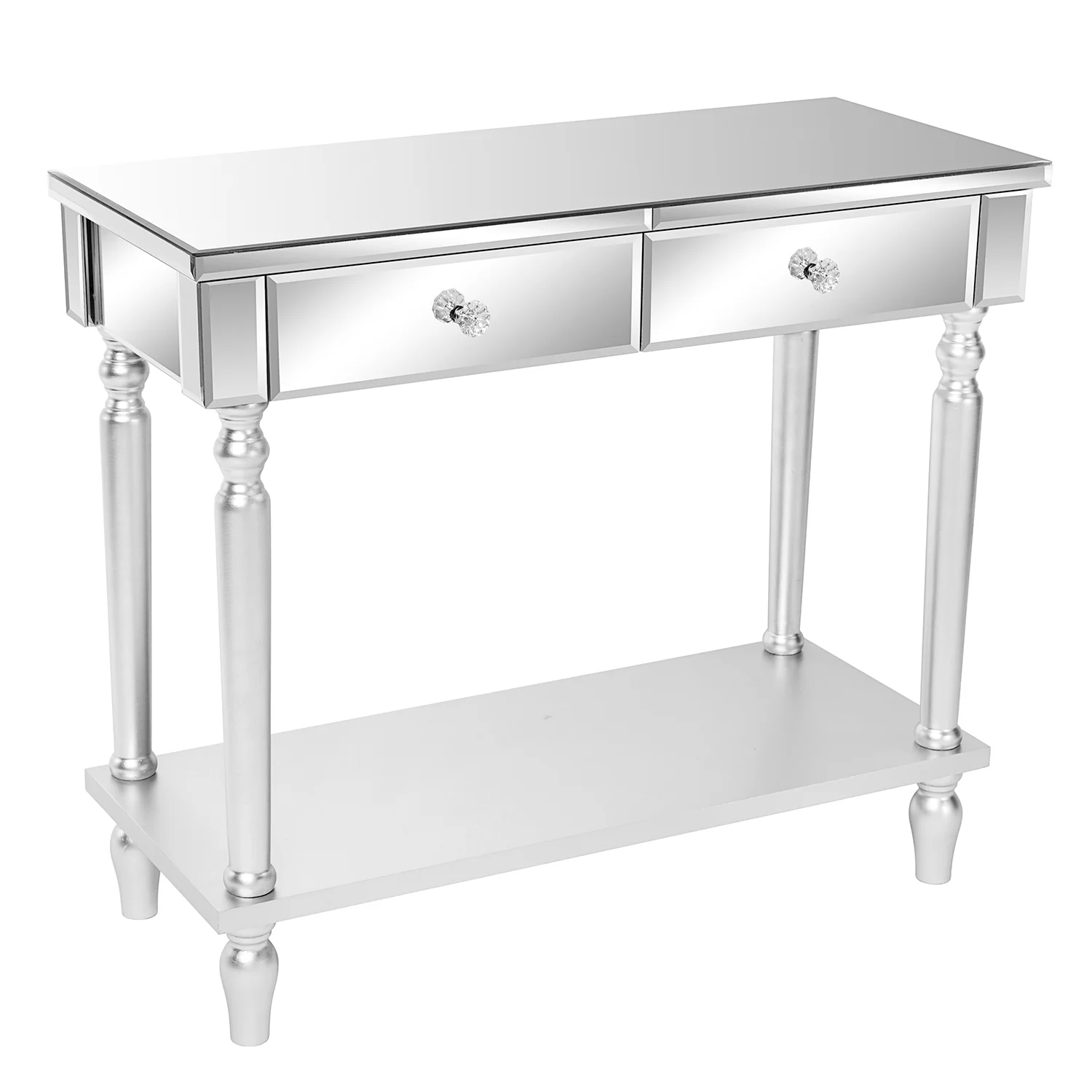 Zimtown Mirrored Sofa Table with Shelf,Vintage Console Side Table for Living Room Bedroom Entryway Study Hallway,Easy Assembly