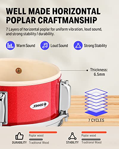 Kid Drum Sets-Donner 5-Piece for Beginners, 14 inch Full Size Complete Junior Drum Kit with Adjustable Throne, Cymbal, Hi-Hat, Pedal & Drumstick