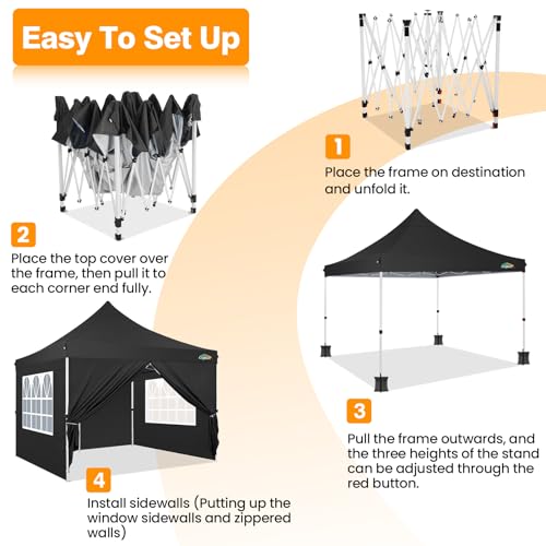 10x10 Pop Up Canopy Tent with 4 Sidewalls and Mesh Windows 2.0