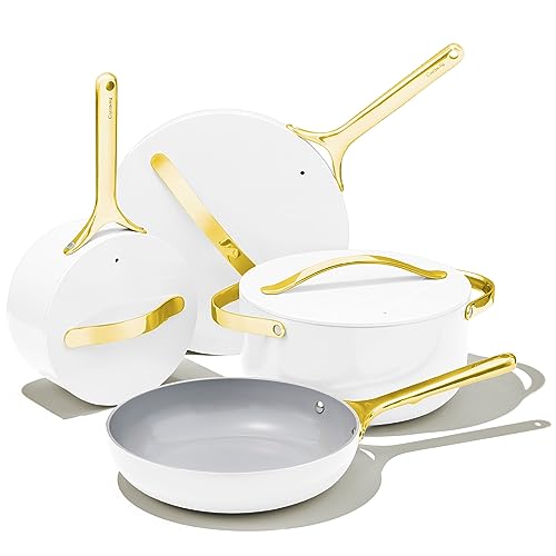 Caraway Nonstick Ceramic Cookware Set (12 Piece) Pots, Pans, 3 Lids and Kitchen Storage - Non Toxic - Oven Safe & Compatible with All Stovetops