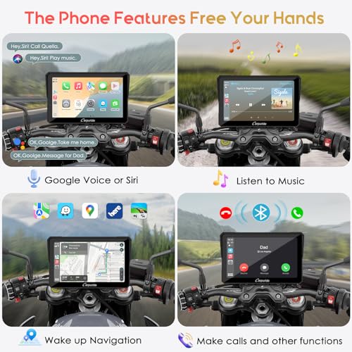 Carpuride W603 Motorcycle Carplay Screen, Wireless CarPlay & Android Auto for Moto, Remote Control，6.3" Waterproof Touchscreen, BT Trans