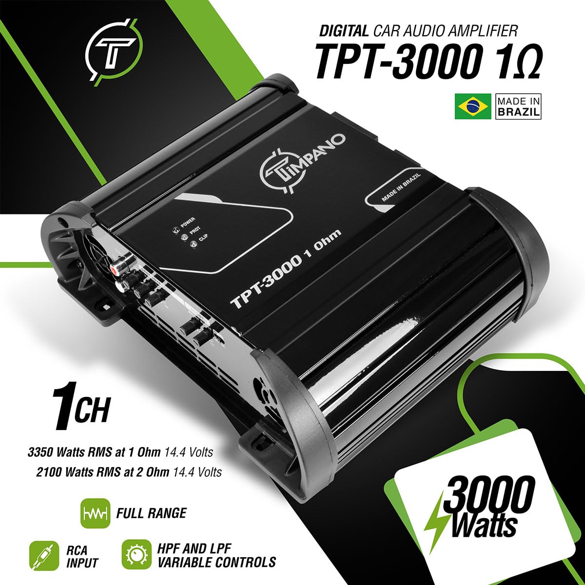 Timpano TPT-3000 1 Ohm Compact Amplifier 3000 Watts, 1 Channel, Full Range Amp Class D for The Installation of Car Speakers, Loudspeakers