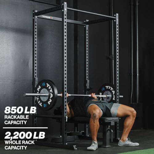 Titan Fitness T-2 Series Short Power Rack, Skinny Pull Up Bar, Pin and Pipe Safeties, Standard J-Hooks
