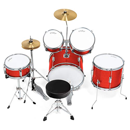 Ashthorpe 5-Piece Complete Junior Drum Set with Genuine Brass Cymbals - Advanced Beginner Kit with 16" Bass, Adjustable Throne, Cymbals, Hi-Hats