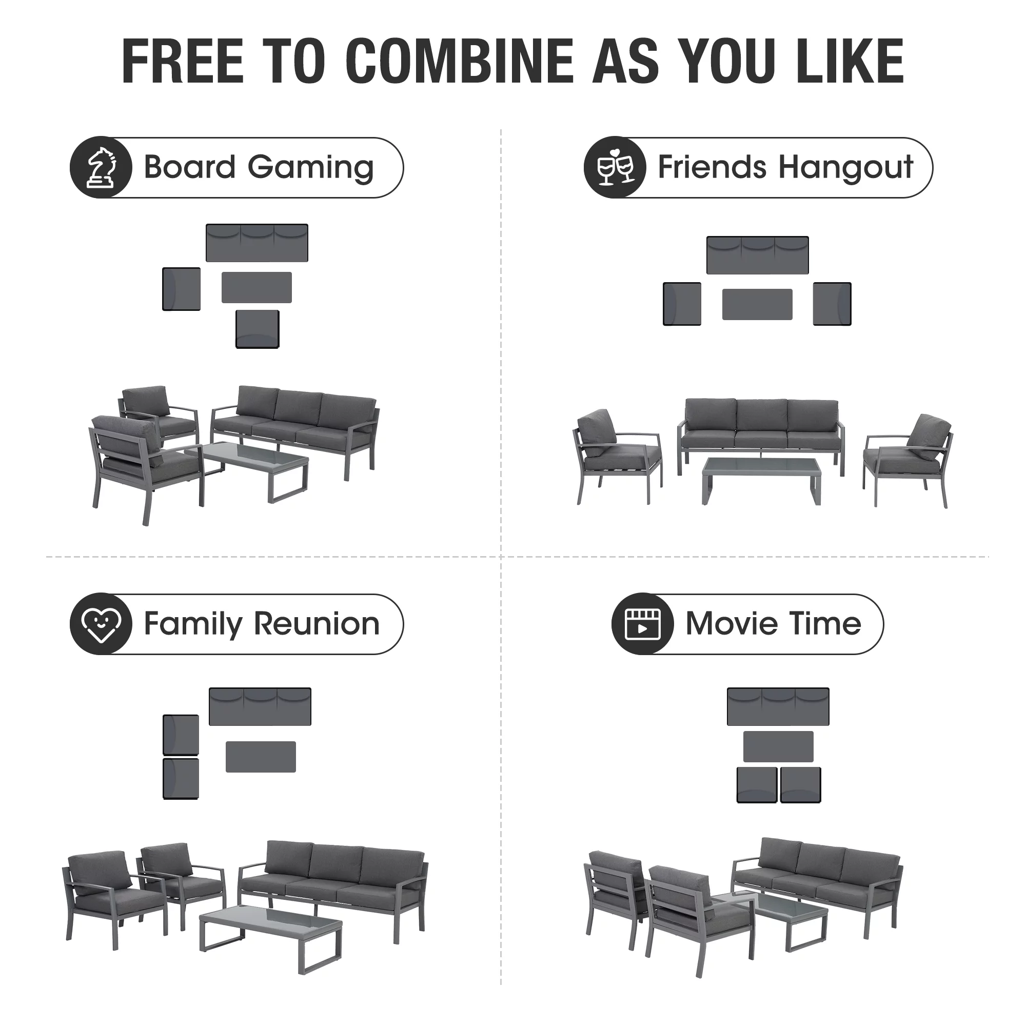 Superjoe Metal Patio Outdoor Furniture Set, 4 Piece Outdoor Deep Seating Conversation Sets with Tempered Glass Top Coffee Table