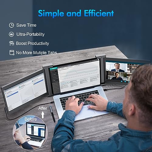FOPO 12" Triple Laptop Screen Extender Triple Portable Monitor for 13"-14.1" Laptop, FHD 1080P IPS Dual Display