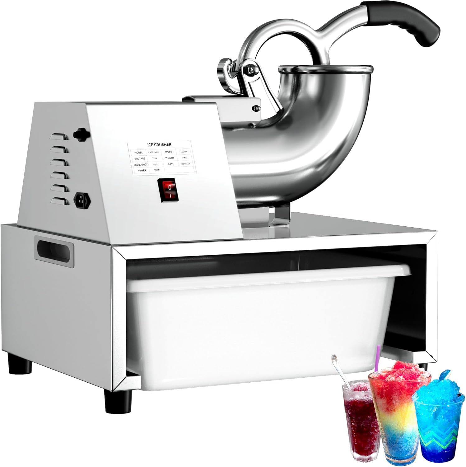 Snow Cone Machine Shaved Ice, 500LB/H Commercial Ice Crusher Shaved Ice Machine Fluffy