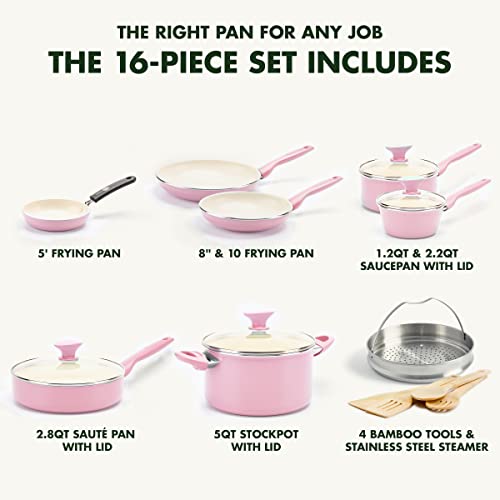 GreenPan Rio 16 Piece Cookware Pots and Pans Set, Hard Anodized Healthy Ceramic Nonstick PFAS-Free, Bakelite Handles, Frypans, Saucepan, Saute Pan