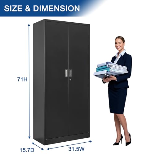 Metal Storage Cabinet with 2 Doors and 5 Adjustable Shelves
