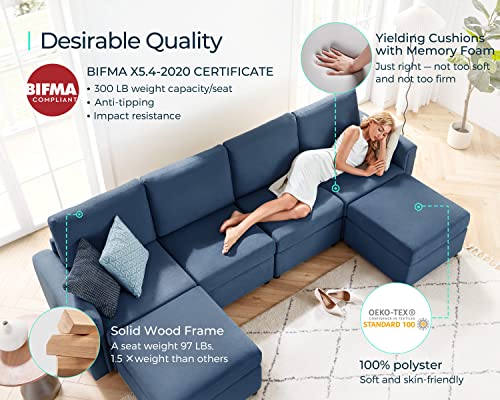 LINSY HOME Modular Sectional Sofa, Convertible U Shaped Sofa Couch with Storage, Memory Foam, Modular Sectionals with Ottomans