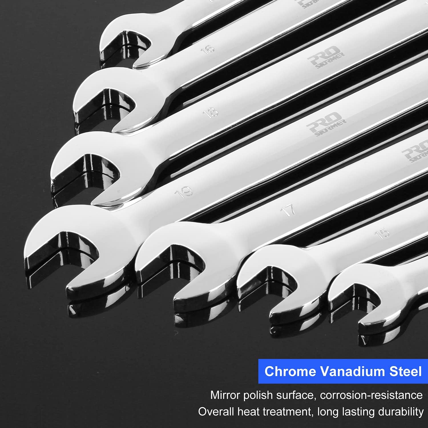 PROSTORMER 14-Piece Ratcheting Wrench Set, 6-19mm Metric Chrome Vanadium Steel Ratchet Wrenches