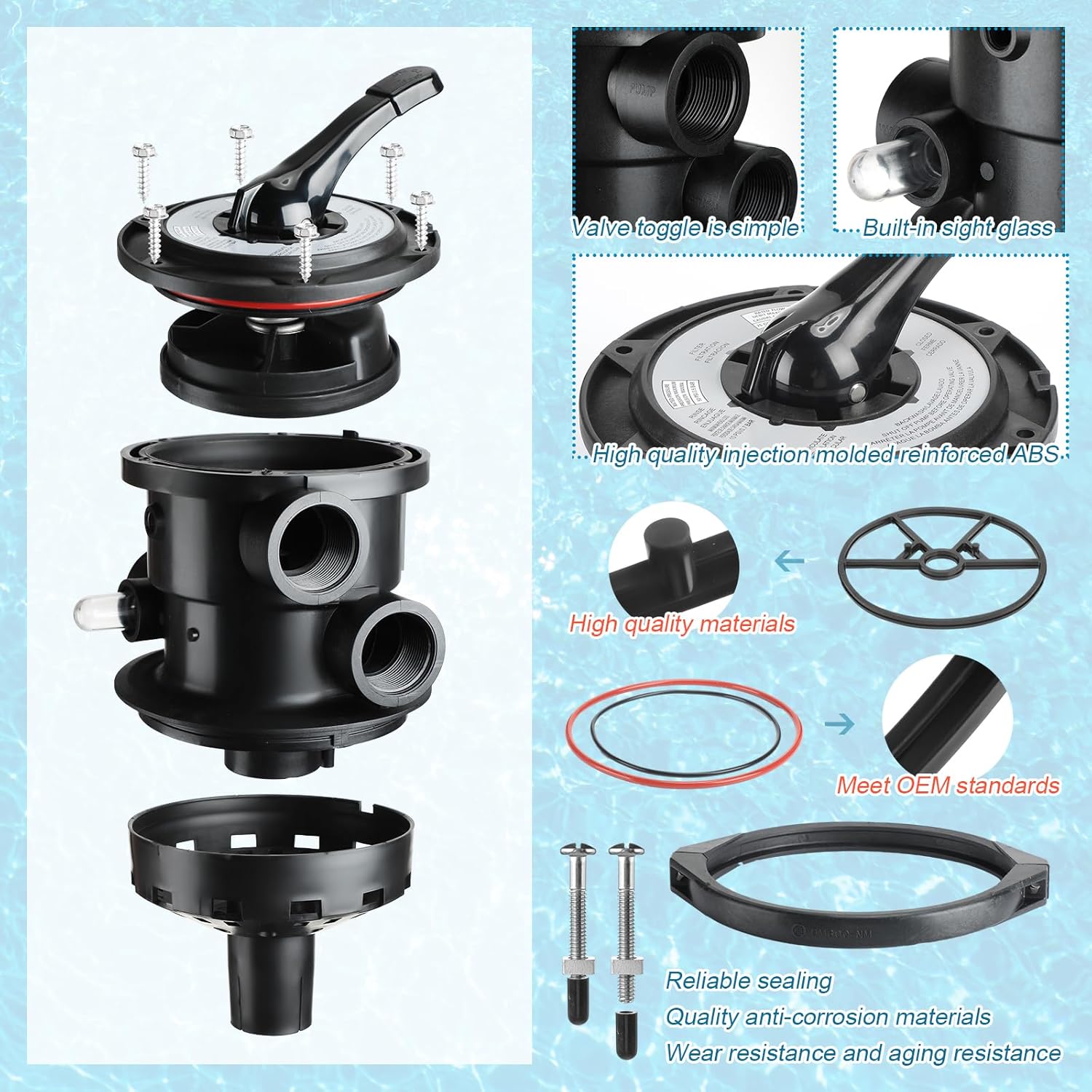 5 Pcs Compatible with Hayward Replacement Top Mount Multiport Valve Set SP0714T Top Mount Multiport Valve GMX600NM Flange Valve Clamp SP0714T Spider