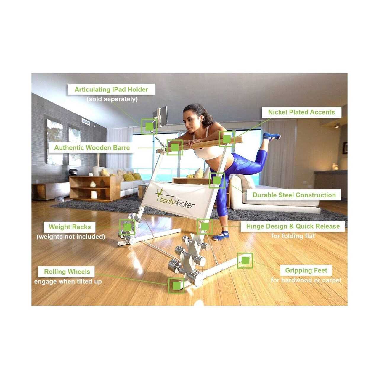 Booty Kicker Home Fitness Exercise Barre Folds Flat Portable - Sports Supplies Online Store