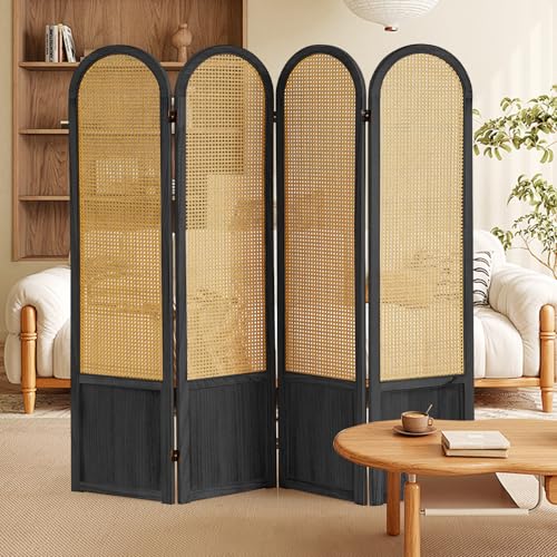 Room Divider 4 Panel, Folding Privacy Screen, Foldable Wood Divider Room Dec, Rattan Room Divider, Portable Partition Screen