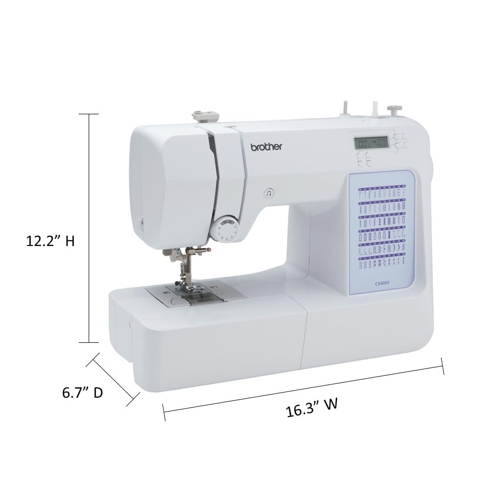 Brother CS5055 Computerized Sewing Machine, 60 Built-in Stitches, LCD Display, 7 Included Feet, White