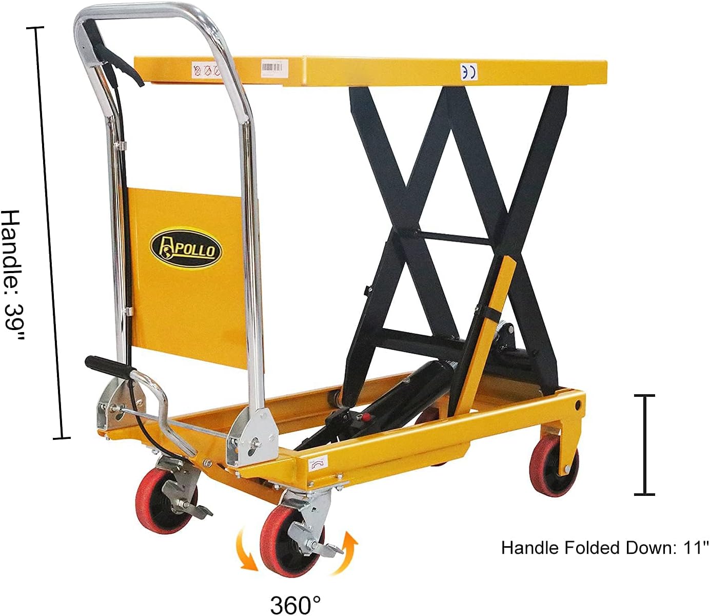 APOLLOLIFT Single Scissor Hydraulic Lift Table/Cart 660lbs Capacity 35.4 Lifting Height
