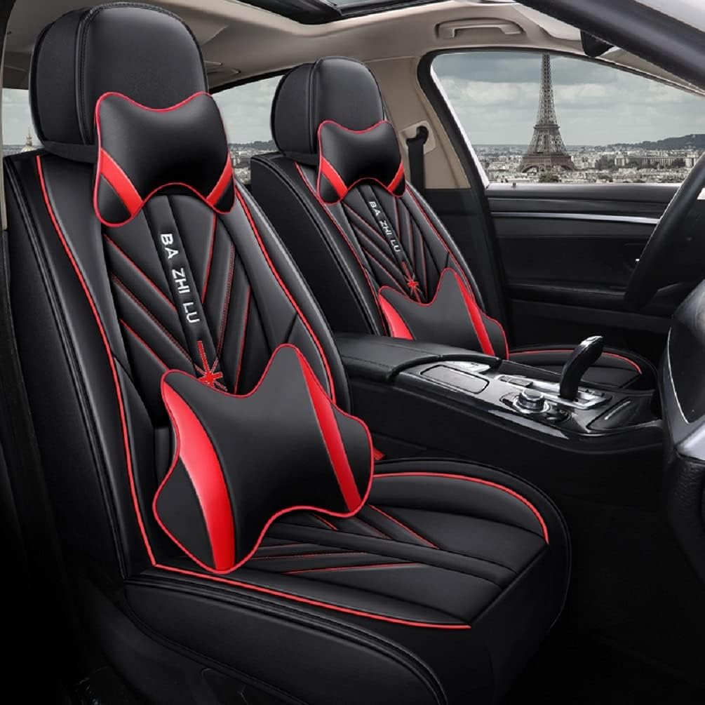 ZQY Car Seat Covers Luxury PU Leather Universal Auto Front & Rear Seat Protector Fit Sedan SUV 5 Seats Full Set Universal Fit (Black-Blue)