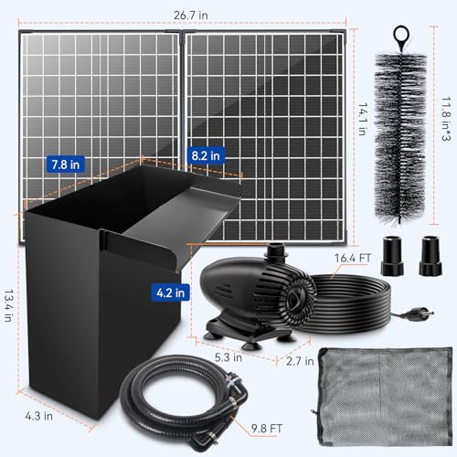 POPOSOAP 24 Inch Pond Waterfall Spillway with 1200GPH Pump, 304 Stainless Steel Waterfall Kit with 9.8FT Corrugated Tube