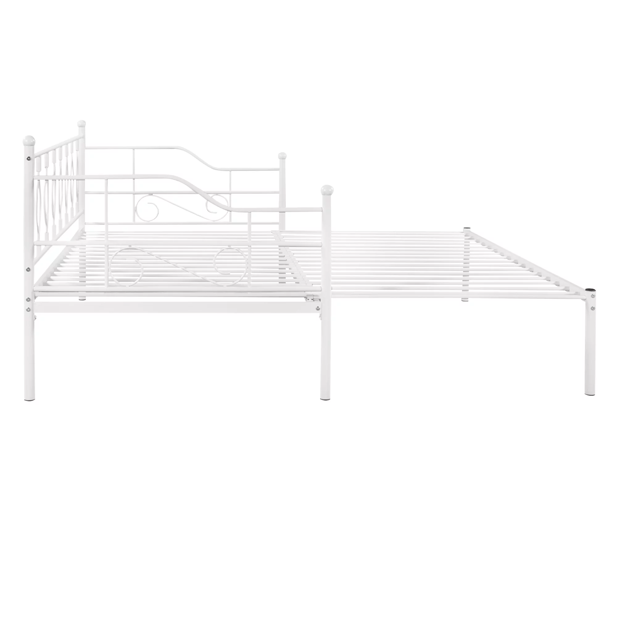 Twin Size Metal Frame Daybed with Trundle, Heavy Duty Steel Slat Support Saving Space Bed Sofa