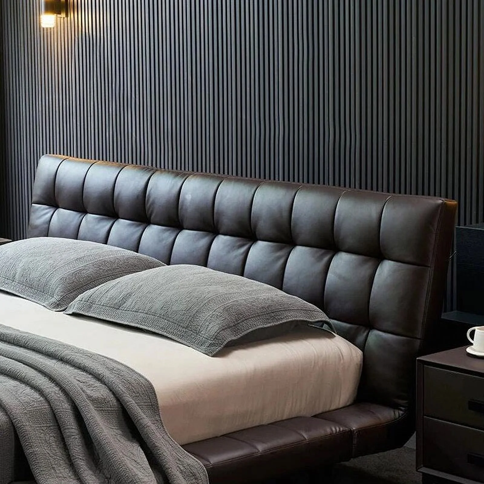 Nordic CAMA Modern Simple King Size Bed Frame Queen Bed Black Leather Wooden Double Bedroom Furniture Set Мебель