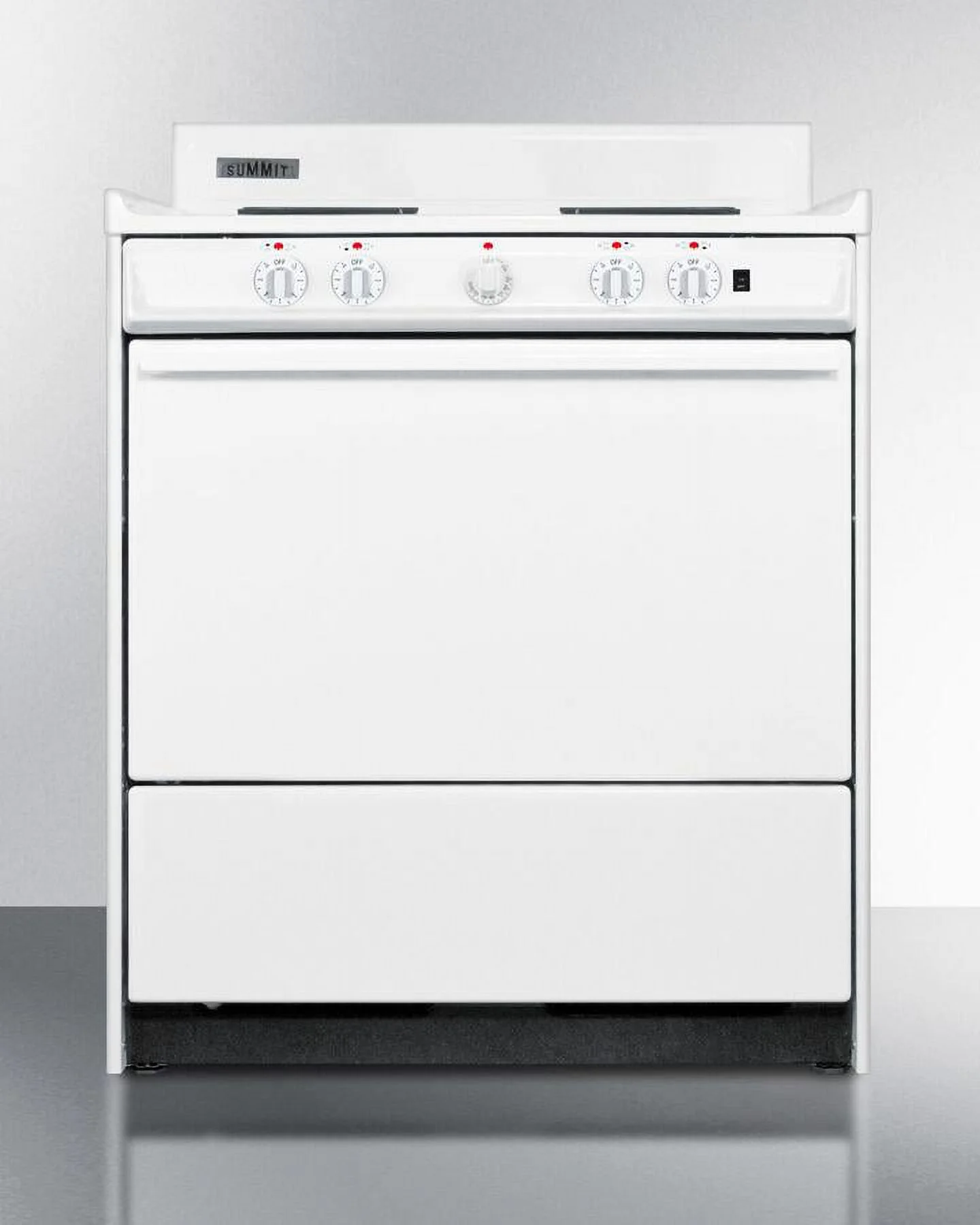 Summit WEM2171Q 30" Freestanding Electric Range with 4 Burners 3.6 Cu. Ft. Capacity Manual Clean Storage Drawer Porcelain oven & 5 Indicator Lights