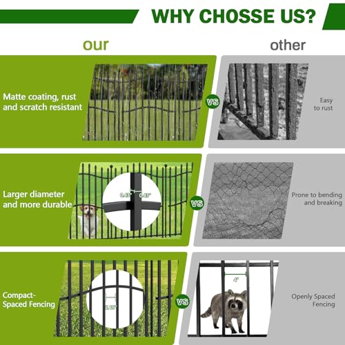 8 Panels Tall No Dig Garden Fence - 40in H x 18ft L, Reinforced Square Tube Rustproof Animal Barrier