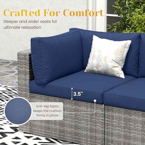 7 Pieces Outdoor Patio Furniture Sets with Glass Tea Table, PE Rattan Wicker Patio Conversation Set with Washable Cushions