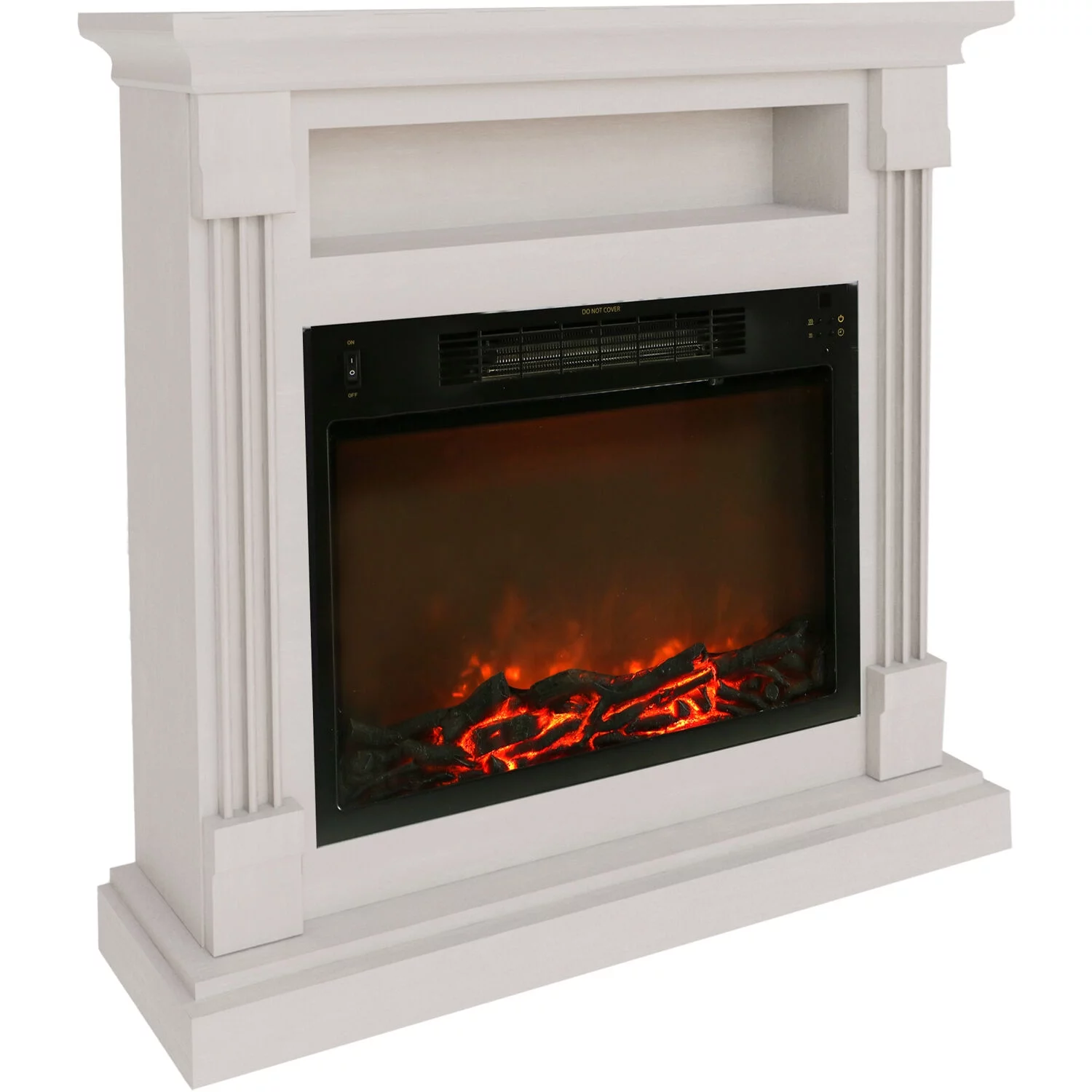 Cambridge Sienna 34" Freestanding White Mantel Electric Fireplace Heater with Realistic Flames & Log Insert | Fireplace Console Heater For Rooms up