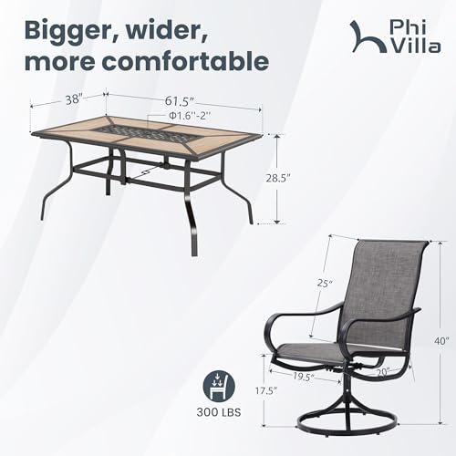 PHI VILLA 5 PCS Outdoor Patio Dining Set with Swivel Dining Chairs (Blue) and 37"x 37" Metal Steel Dining Table(1.57" Umbrella Hole)