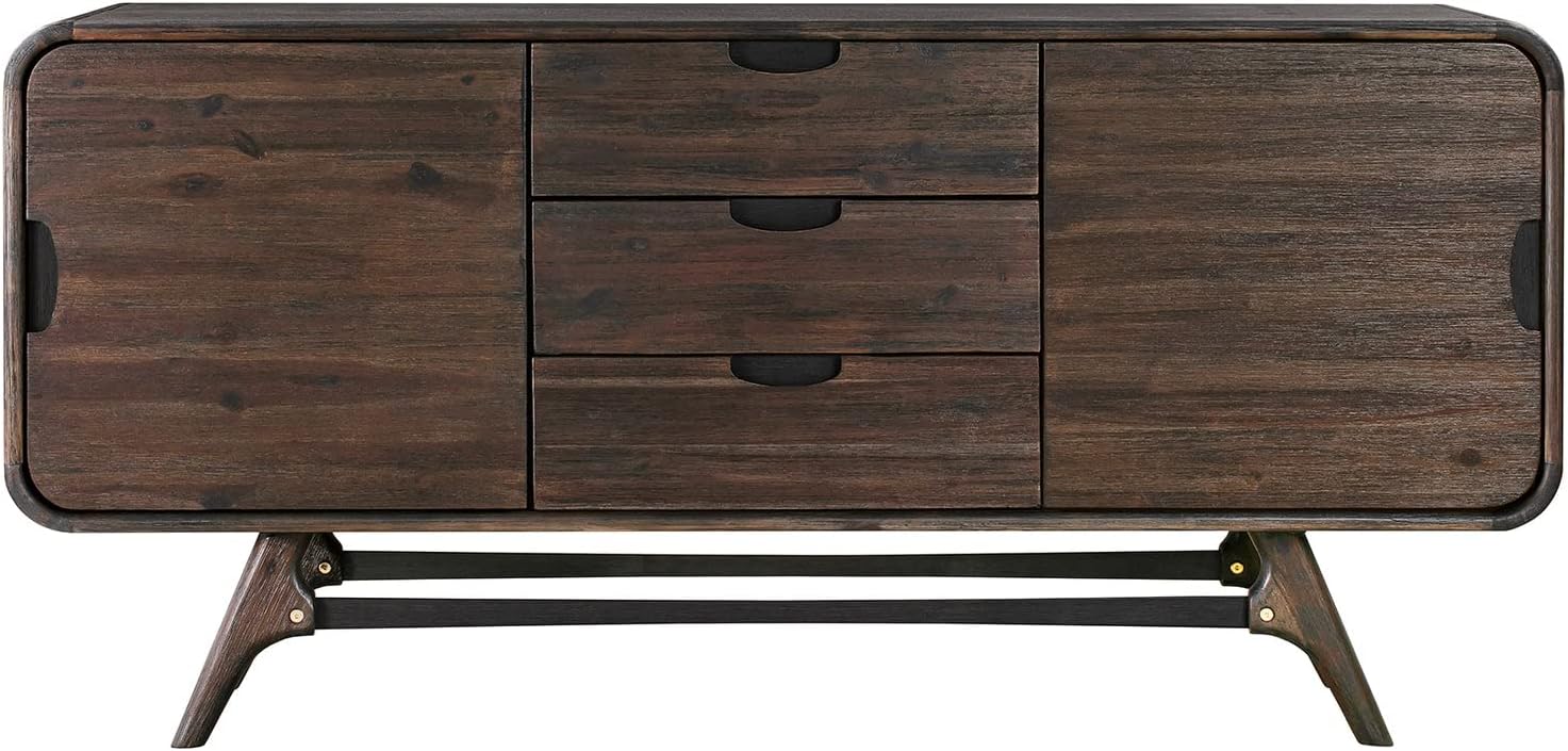 Benjara Ivie 65 Inch Serving Cabinet Buffet Sideboard Console with 3 Drawers, Brown