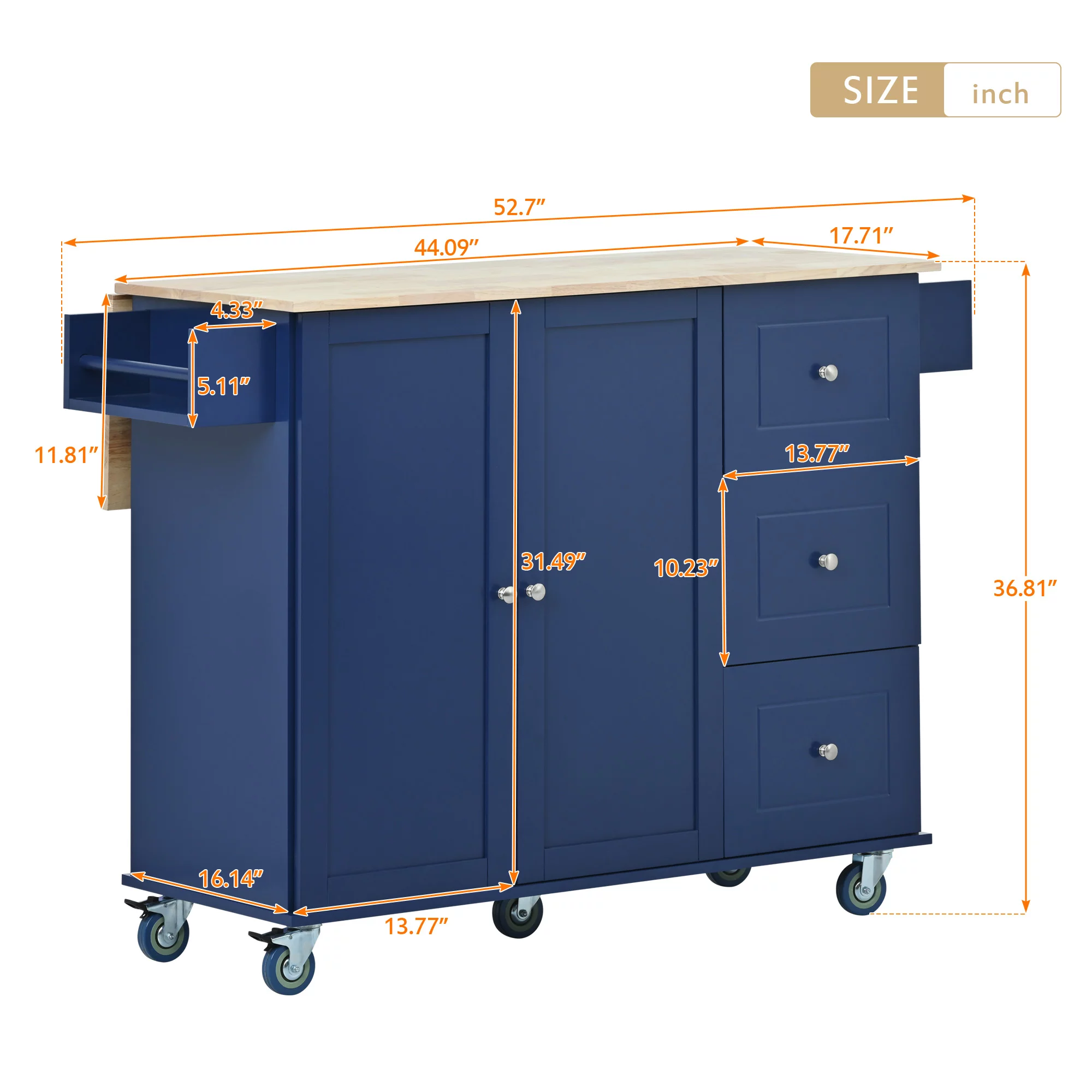 COOKCOK Mobile Kitchen Island Cart,Kitchen Cart with Wood Top and Drop Leaf Breakfast Bar