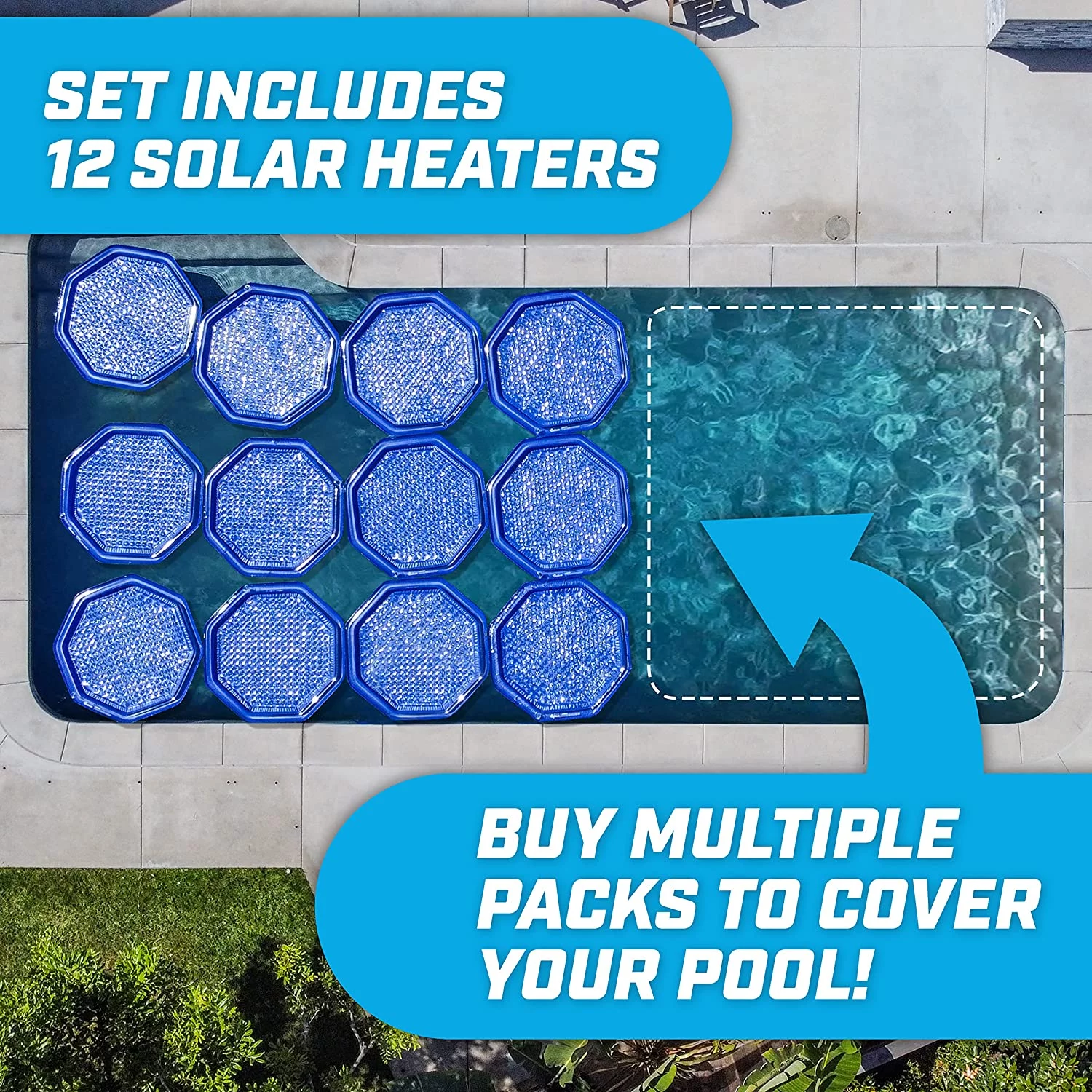 GoFloats Inflatable Solar Pool Heaters for Affordable Pool Heating and Insulation - 12 Pack