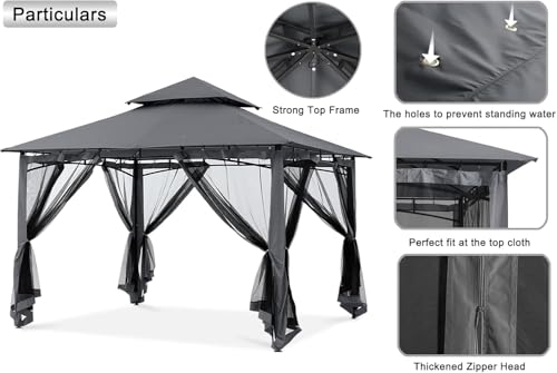 MASTERCANOPY Outdoor Garden Gazebo for Patios with Stable Steel Frame and Netting Walls (11x11,Dark Gray)