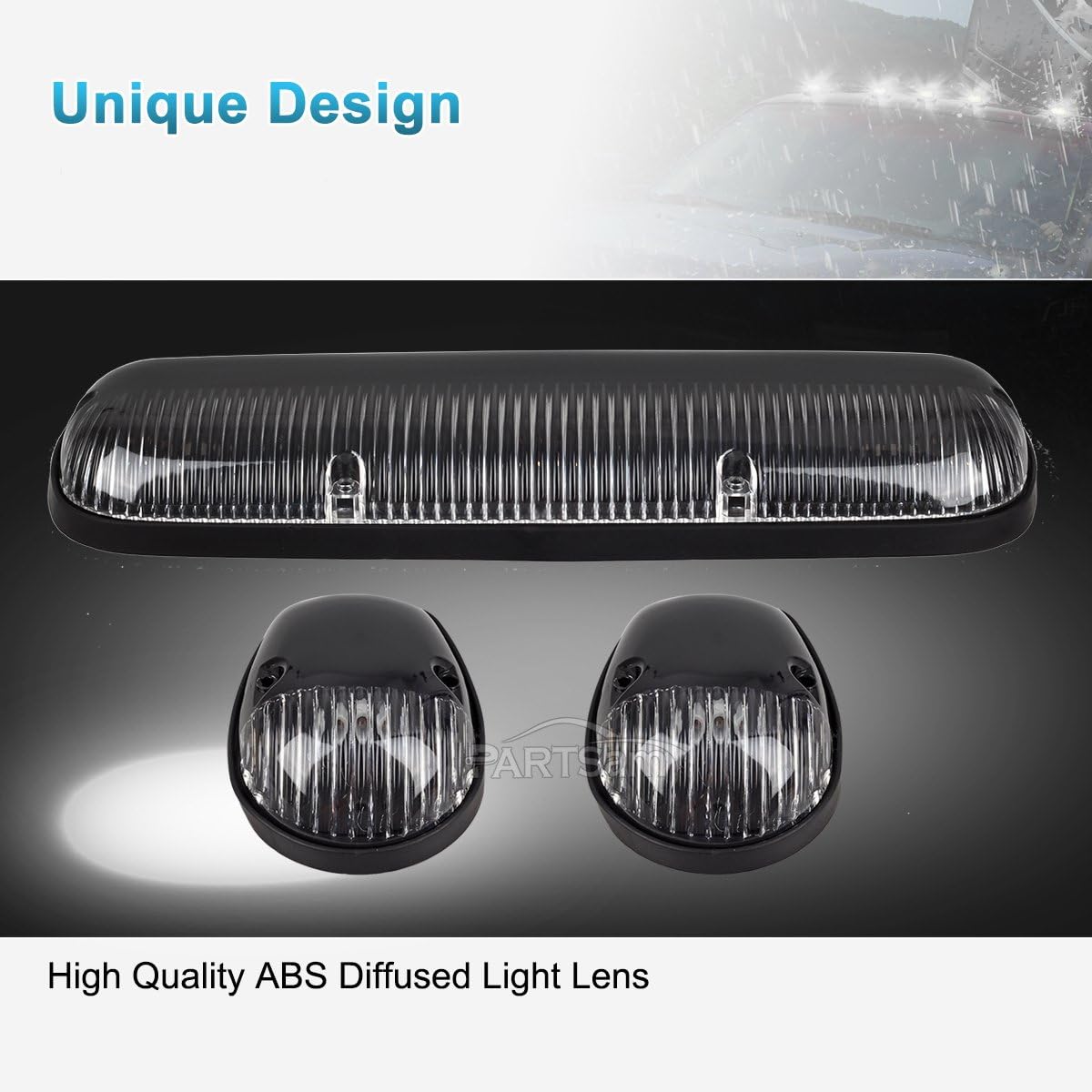 Partsam Cab Light Top Roof Running Cab Marker Lights 264155CL 3PCS + T10 LED Bulbs Compatible with Silverado/Sierra 1500 1500HD 2500 2500HD 3500
